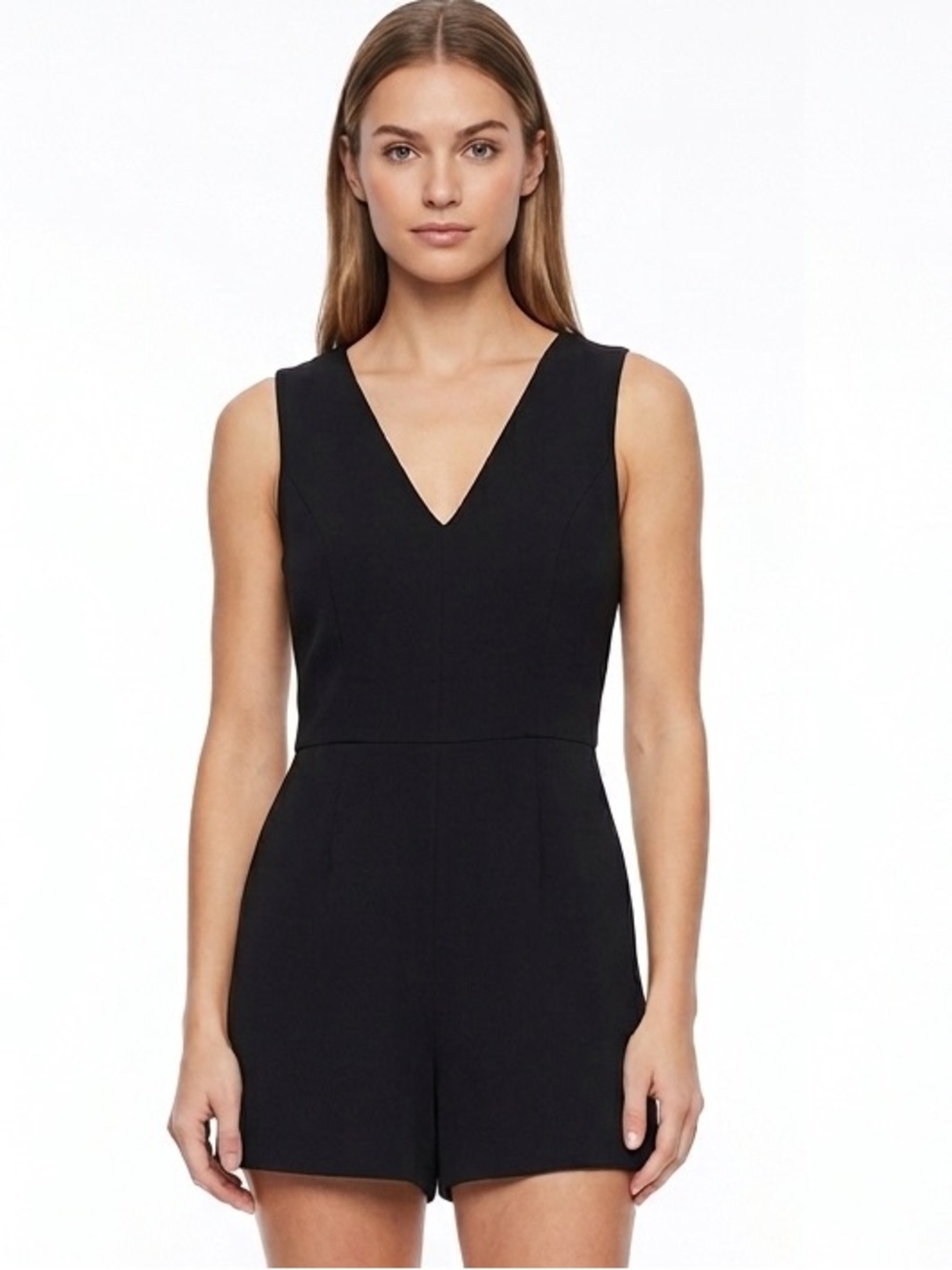 BCBGENERATION Sleeveless V-Neck Romper 2 16.5” p2p Black $95 Retail NWOT